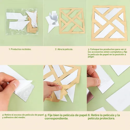 Vista 4 de Adhesivos de pared con espejo 3D, 4 piezas de acrílico cuadrado patrón geométrico adhesivo para bricolaje, espejo autoadhesivo de plástico, azulejos