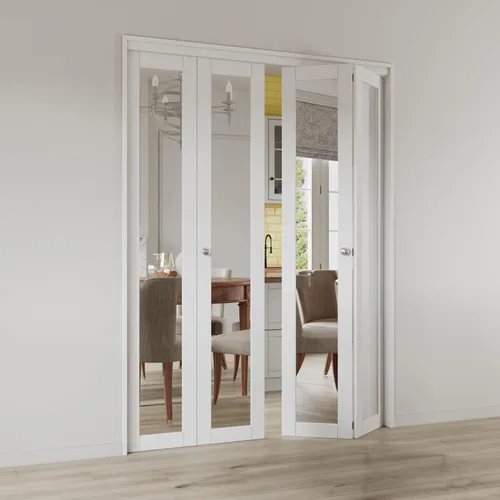 Vista 5 de Puertas plegables para apertura de 24 x 80 pulgadas. Puerta de armario plegable con espejo con perilla y kit de herramientas, puerta