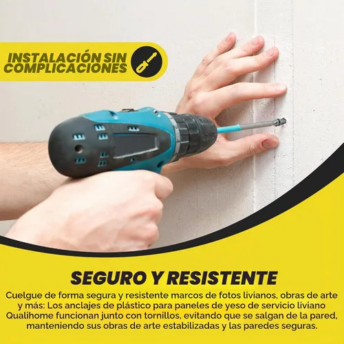 Vista 7 de Anclajes de yeso de plástico acanalados Qualihome - Anclajes de pared para paneles de yeso - Anclajes de tornillo de plástico para paneles de yeso