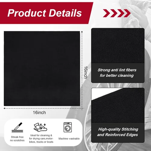 Vista 2 de Oudain 200 piezas de paño de limpieza de microfibra, toallas de microfibra de 40,6x40,6 cm para auto, súper absorbentes, trapos de limpieza