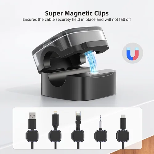 Vista 5 de Clips magnéticos para cable, paquete de 6 organizador de cables soporte para accesorios de escritorio y oficina, soporte para cables para ocultar