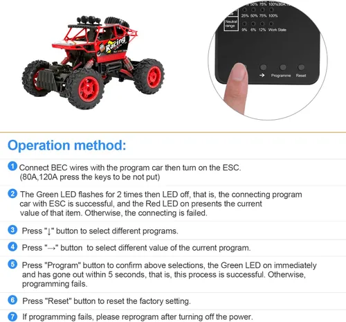 Vista 4 de Surpass Hobby ESC Tarjeta de programación RC Car Controlador electrónico de velocidad LED Tarjeta de programa solo compatible con Supass Hobby Negro
