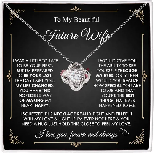Vista 16 de Collar con texto en inglés «To My Future Wife & Prometido» – Joyería de compromiso con nudo de amor para novia