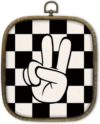 Vista 11 de KSDUT Arte retro para decoración de pared para el aula, arte de pared preppy a cuadros negros, marco de lienzo para colgar, letrero de paz