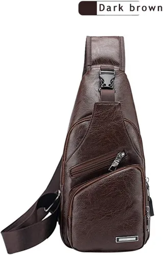 Vista 2 de JUMO CYLY Bolso bandolera de cuero para hombres y mujeres, bolso de hombro impermeable pequeño y ligero, Pequeño marrón oscuro, Viajar