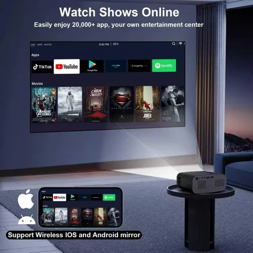 Vista 2 de Mini proyector con WiFi y Bluetooth, 4K Smart 1080P Proyector de película portátil para exteriores con Android 13 y aplicaciones integradas