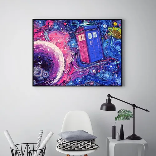 Vista 2 de Uhomate Tardis Dr Who Doctor - Decoración de pared para cabina telefónica de Vincent Van Gogh, póster de noche estrellada para el hogar, impresiones