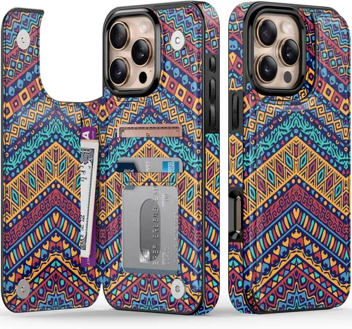 Vista 37 de LETO para iPhone 15 Pro Funda tipo cartera - Tapa tipo folio con patada - Diseños de moda - Tarjetero - Funda protectora para mujeres y niñas - 6.1