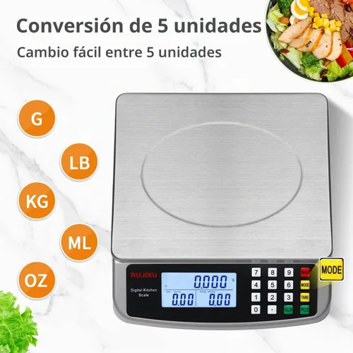 Vista 3 de Báscula de Alimentos 88lb/40kg Báscula Digital Grande de Cocina 0.05oz/1g con Cálculo de Precios Báscula Comercial Acero Inoxidable 304 báscula