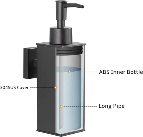Vista 7 de BGL Dispensador de jabón de acero inoxidable 304 para montaje en pared, dispensador de líquido y jabón negro para cocina y baño
