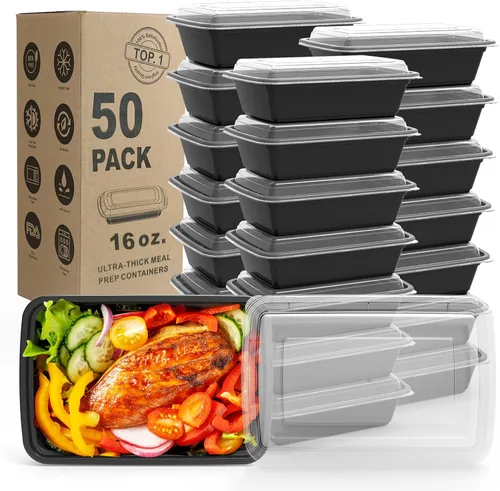 Vista 16 de Recipientes de preparación de comidas, paquete de 50 tazones redondos