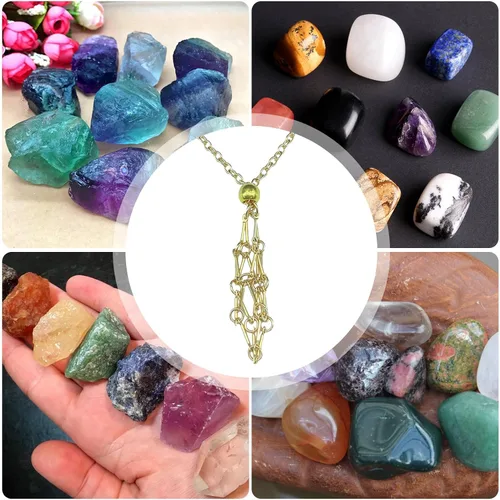 Vista 4 de Crystal Holder Necklace, Stainless Steel Crystals Stone Cage, Durable Empty Crystal Holder Necklace, Necklace Cage with Original Ecological Retro
