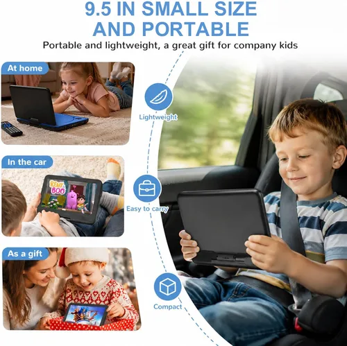 Vista 7 de HotHat Reproductor de DVD portátil de 7.5 "pantalla giratoria HD para niños Azul