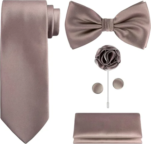 Vista 39 de TIE G 5pcs Tie Set in WHITE OR BLACK GIFT BOX: Solid Color Necktie, Satin Bow Tie, Pocket Square, Lapel, Cuff Links A-aqua