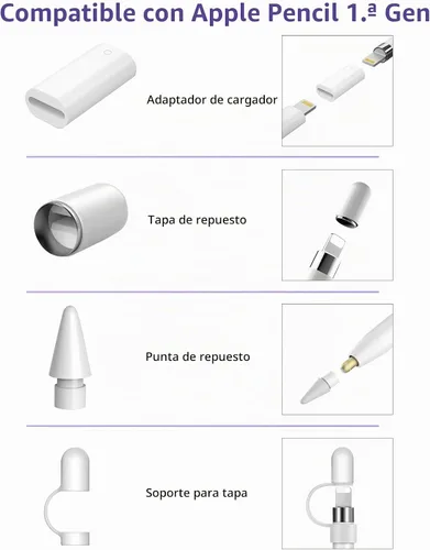 Vista 2 de Tapa magnética, adaptador de carga, punta de repuesto y soporte para tapa, compatible con Apple Pencil 1ª