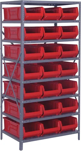 Vista 289 de Quantum QSBU-245BK Heavy Duty Shelving Unit with (7) Shelves and (24) QUS245 Black Bins for Garage Warehouse Storage Distribution 400 lb Load
