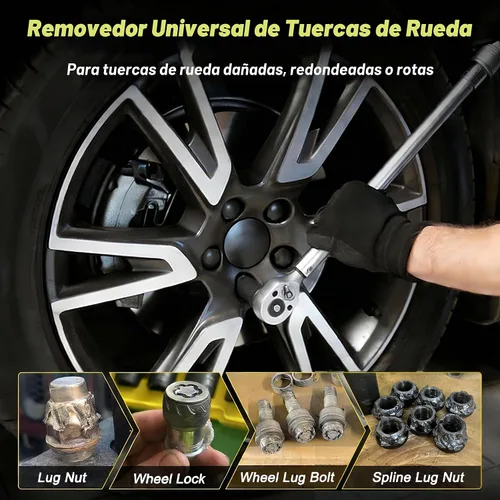 Vista 3 de 6 herramientas de extracción de tuercas de llanta, kit de extracción de bloqueo de rueda motriz de 1/2 pulgada, removedor de tuercas peladas