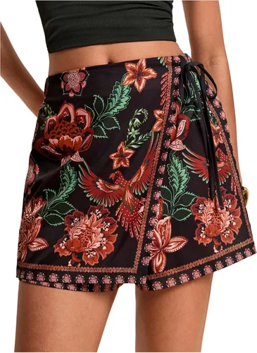 Vista 37 de SweatyRocks Mini faldas bohemias para mujer, pantalones cortos florales con Negro