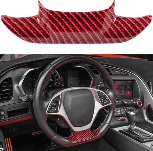 Vista 9 de Cubierta de volante con aspecto de fibra de carbono, cubierta de moldura para Chevrolet Corvette C7 Z06 Z51 ZR1 Stingray Grand Sport 2014 2015 2016