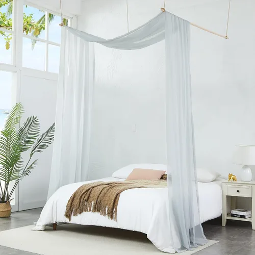 Vista 12 de Warm Home Designs Cortinas de Dosel de Cama Beige de 55 x 144 Pulgadas. Nuestras Cortinas de Cama con Dosel Individual Funcionan Muy Bien como Dosel