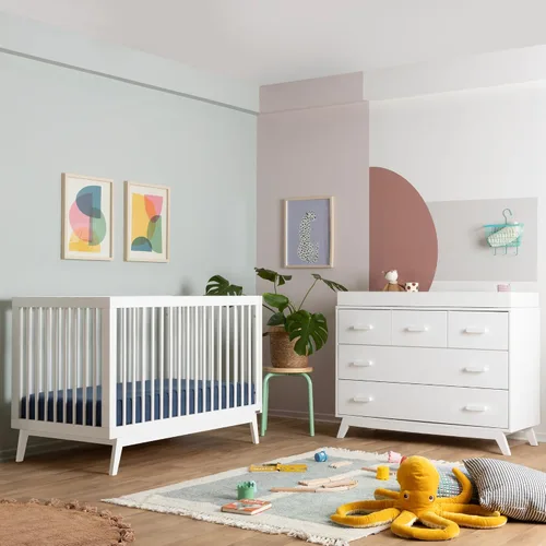 Vista 8 de dadada Soho - Juego de muebles para el cuarto del bebé, cuna y aparador combinado. Soho - Cuna convertible 3 en 1 y cómoda de guardería con 5 Blanco