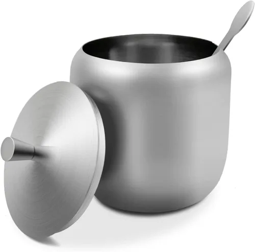 Vista 2 de Tarro de Azúcar de Acero Inoxidable de 300ml con Tapa y Cuchara 10 OZ Tarro de Condimentos para Café, Recipiente de Especias con Tapa y Cuchara