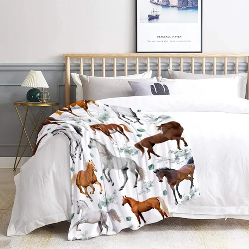 Vista 8 de Mantas de Caballo Regalos para Niñas y Niños, Manta de Franela Floral Ultra Suave para Decoración de Sofá/Sofá/Viajes/Campamento, Regalos