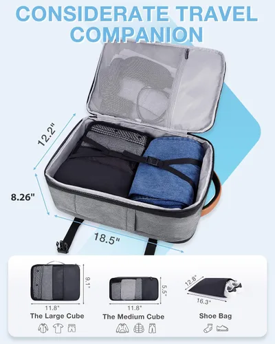 Vista 3 de BAGSMART - Mochila de viaje de 37L con compresión, mochila expandible para llevar con cubos de embalaje, mochila de fin de semana resistente al Gris