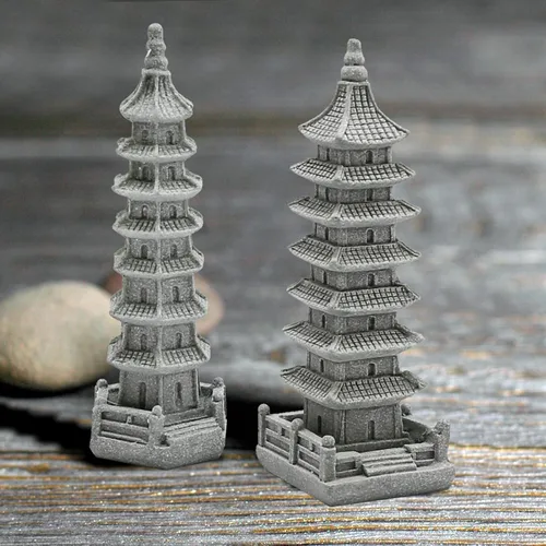 Vista 4 de Saihisday 3 piezas de mini escultura de piedra arenisca de pagoda, figuras de pagoda zen china para jardín, oficina, hogar, decoración de escritorio