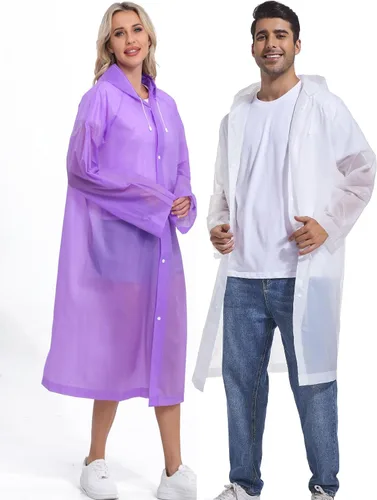 Vista 19 de 2 abrigos de lluvia de Borogo para adultos, chaquetas de lluvia reutilizables para hombres y mujeres