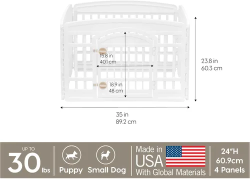 Vista 2 de IRIS USA Corral de juegos de paneles de 24 pulgadas para perro, Blanco