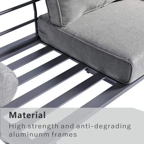 Vista 2 de HOOOWOOO Juego de muebles de aluminio para patio al aire libre, 5 piezas, sofá moderno de mediados de siglo, asiento de sofá resistente a la Gris