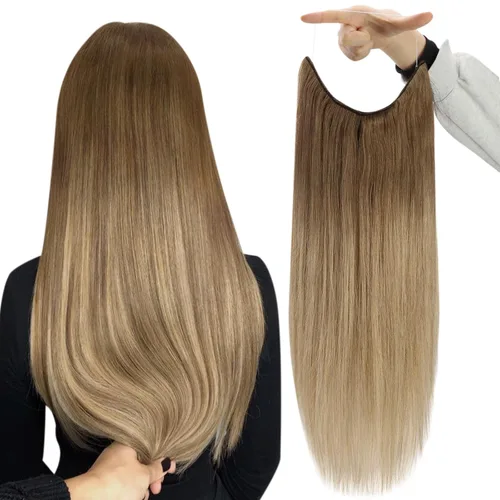 Vista 50 de Fshine - Extensiones de cabello con hilo invisible de 12 pulgadas, color rubio ceniza con reflejos de rubio decolorado, pieza de cabello humano real