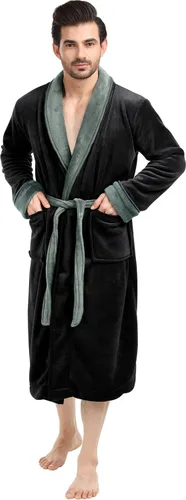 Vista 6 de NY Threads - Bata de baño lujosa en tejido polar con cuello de chal para hombre