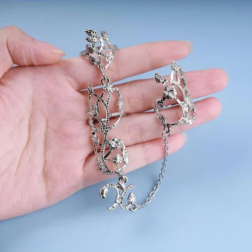 Vista 4 de Anillo de dedo ajustable estilo punk gótico vintage, anillo completo y de dos dedos para mujer