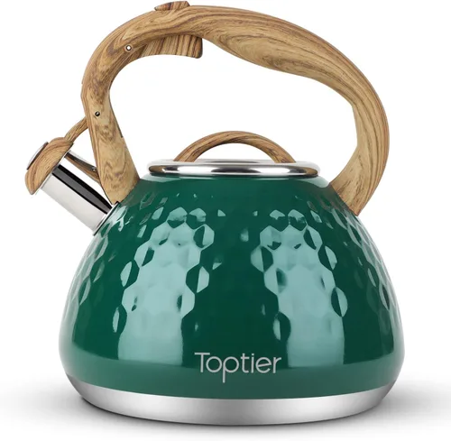 Vista 11 de Tetera, Tetera Silbadora Toptier con Mango de Patrón de Madera Silbato Fuerte, Tetera de Acero Inoxidable Grado Alimenticio para Estufas de Negro
