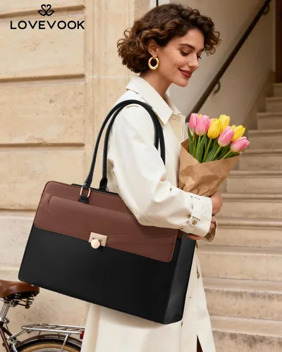 Vista 2 de LOVEVOOK Laptop Tote Bag for Women,Laptop Work Tote Computer Bag Black & Brown