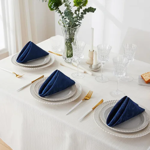 Vista 4 de 4 Piezas de Servilletas de Damascene de Onda Enrollada de Jacquard de Satén Azul Profundo del Mar, Servilletas de Tela de 17 x 17 Pulgadas Azul Deep