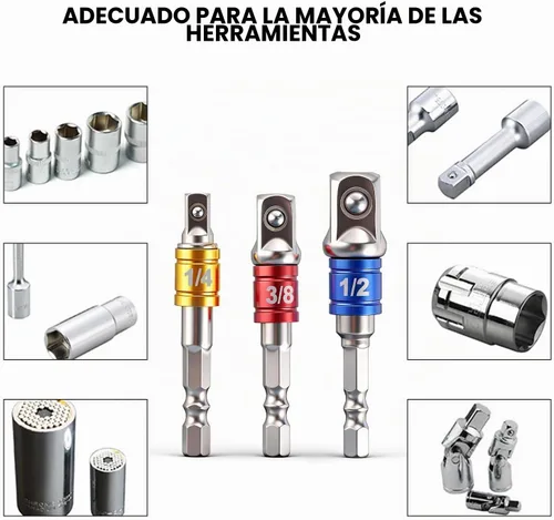 Vista 4 de Juego de 3 adaptadores de enchufe de vástago hexagonal a cuadrado, adaptador de enchufe de taladro de grado de impacto