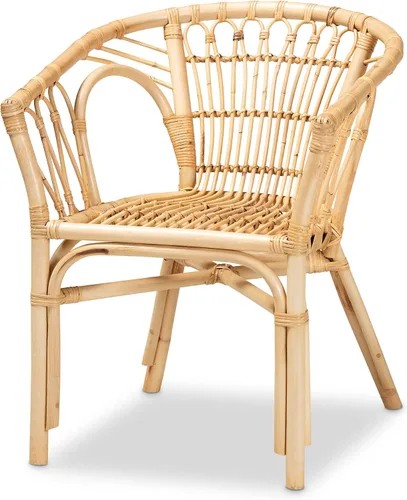 Vista 4 de bali & pari Kaka Nature - Silla de comedor de ratán, sillón de mimbre bohemio con respaldo curvo, natural