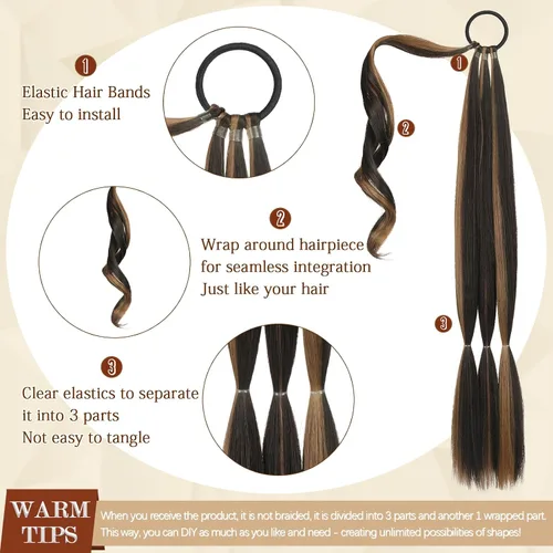 Vista 88 de SOFEIYAN Extensión de cola de caballo trenzada larga con banda elástica y mechón liso envolvente, extensiones de cabello naturales suaves