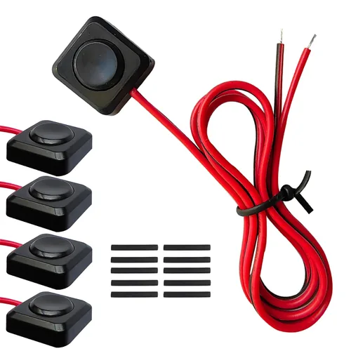 Vista 6 de Interruptor de botón momentáneo de 12 V y 24 V, cable precableado de 0,5 m y cinta de doble cara para una fácil instalación