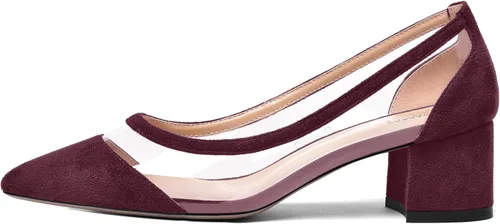 Vista 2 de SHOWFOREST Vestido transparente sólido para mujer, sin cordones, con puntera puntiaguda, gamuza y tacón bajo grueso, zapatos de tacón bajo de 2