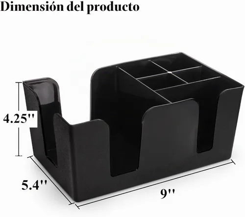 Vista 2 de Tebery Paquete de 3 barras de plástico negro con 6 compartimentos, organizador de barra recargable para servilletas, palillos de dientes, pajitas