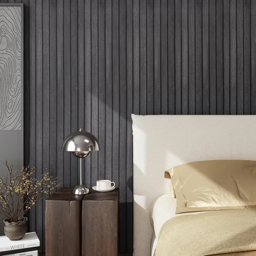 Vista 4 de CRE8TIVE Papel tapiz de listones de madera gris oscuro despegar y pegar papel de contacto de grano de madera impermeable autoadhesivo aspecto