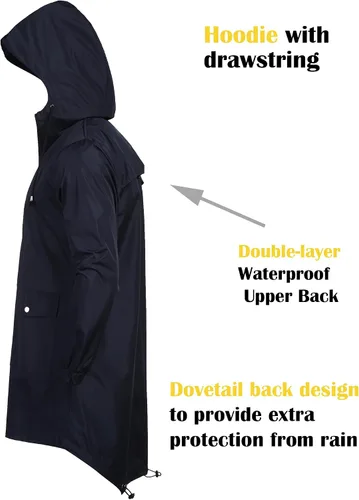 Vista 6 de COOFANDY Chubasquero largo para hombre, chaqueta impermeable para exteriores, con capucha