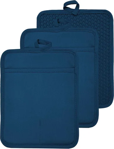Vista 20 de Oven Pot Holder with Pocket Cotton Heat Resistant Coaster Potholder Kitchen Hot Pad Oven Mitts for Cooking and Baking Square 7"x9" (Aqua, Silicone)