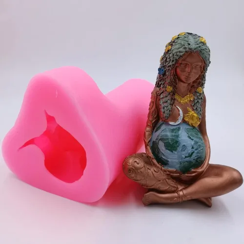 Vista 4 de Molde de vela Gaia de gran tamaño, moldes de silicona para velas de la madre de la tierra, molde de bricolaje Gaia para velas decoradas, molde