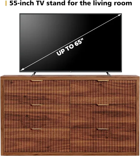 Vista 2 de Ieejdn 55.12" Modern Chest of Drawer, 6 Deep Drawers,Clothes Organizer,Large Storage Cabinet for Living Room, Bedroom,Dresser TV Stand, Wood Drawer