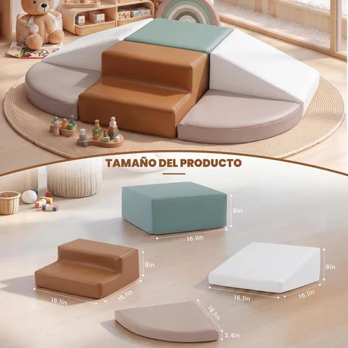 Vista 2 de Hoohtoot Bloques de escalada de espuma para niños pequeños: juego suave de 6 piezas - Juguetes de escalada y gateo de cuero sintético - Gimnasio